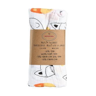 Hoppipollakids Orange Fox Selimut Muslin Swaddle Bedong Bayi