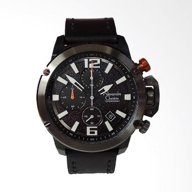 Alexandre Christie St-Steel Leather Strap Chronograph Jam Tangan Pria [AC6487MC] Black - Grey