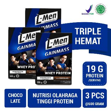 L-Men Gain Mass Chocolate 500g (3 pcs) - Suplemen Penambah Massa Otot Tinggi Whey Protein
