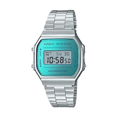 CASIO A168WEM Original Vintage Casual Jam Tangan Wanita Blue Silver