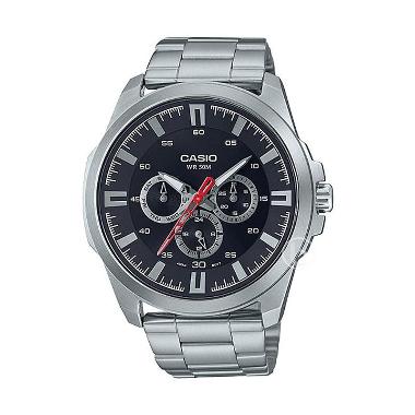 CASIO Enticer Sweep Second Jam Tangan Pria [MTP-SW310D] Black Silver