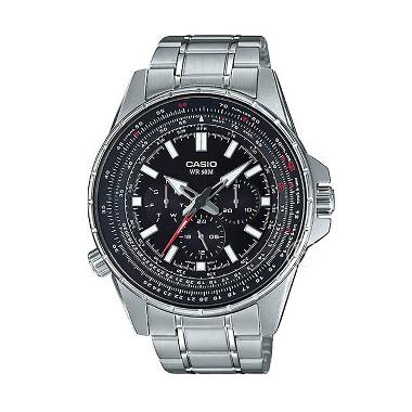 CASIO Enticer Sweep Second Jam Tangan Pria [Original/ MTP-SW320D] Black Silver