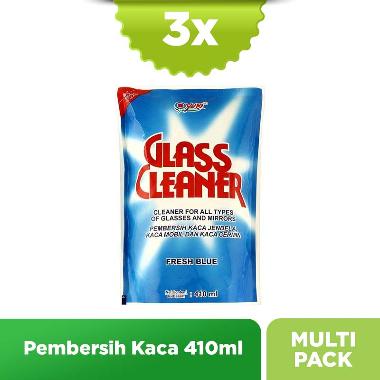 Yuri Fresh Fresh Blue Glass Cleaner Pembersih Kaca Pouch [410 mL] isi 3 Pcs