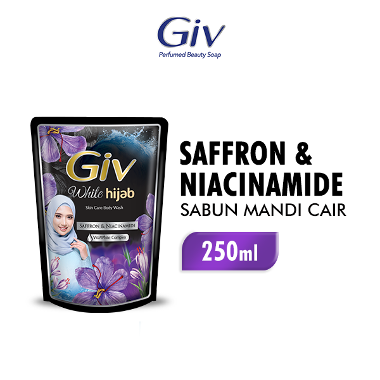 GIV White Hijab Saffron & Niacinamide Sabun Mandi Cair Pouch [250mL]