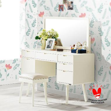 IFURNHOLIC Flint Premium Console Sets | Meja Rias Scandinavian + Kursi Stool | Meja Make Up | Vanity