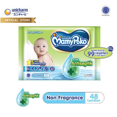 Promo Harga Mamy Poko Baby Wipes Antiseptik - Non Fragrance 48 pcs - Blibli