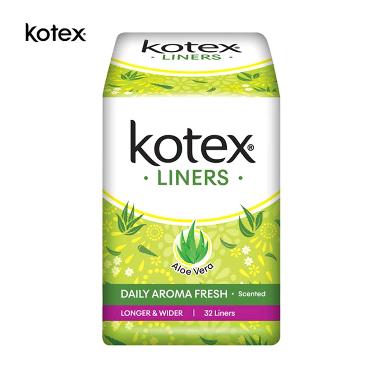 Promo Harga Kotex Fresh Liners Longer & Wider Scented Aloevera 32 pcs - Blibli