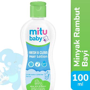 Mitu Baby Hair Lotion Fresh &amp; Clean Aloe Vera Kemiri Botol Minyak Rambut Bayi[100 mL]