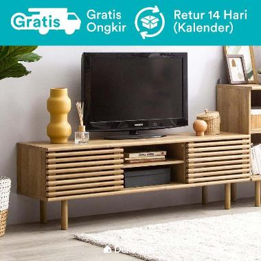 Dekoruma Kyoto Rak Meja TV Kayu Minimalis dengan Lemari Pintu Geser (TV Cabinet Table with Sliding D