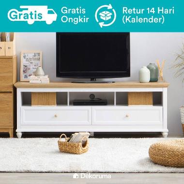 Dekoruma Kanou Buffet TV Cabinet - Meja TV Minimalis atau Lemari Rak TV 2 Laci Cokelat Kayu