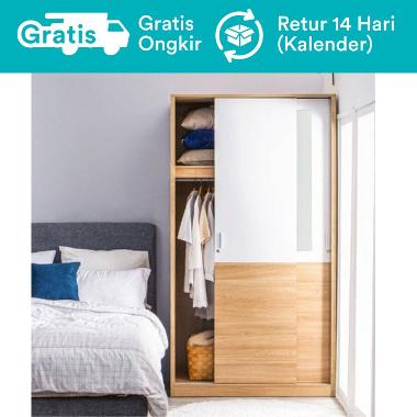 Dekoruma Sano Lemari Pakaian Sliding Door [2 Pintu] Cokelat Putih JABODETABEK
