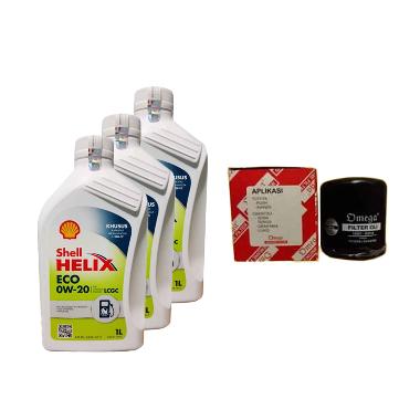 Paket Bundling Oli Shell Helix ECO 0W-20 SEGEL HOLOGRAM ORIGINAL - 3 Liter & Filter Oli MITSUBISHI M