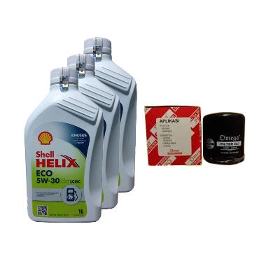 Paket Bundling Oli Shell Helix ECO 5W-30 - 3 Liter & Filter Oli MITSUBISHI MIRAGE - NISSAN MARCH 1.2
