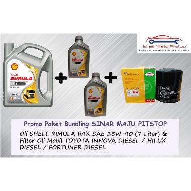 Shell Paket Bundling Oli Mobil Diesel [Rimula R4X 7 L] + Filter Oli Toyota Hilux Diesel