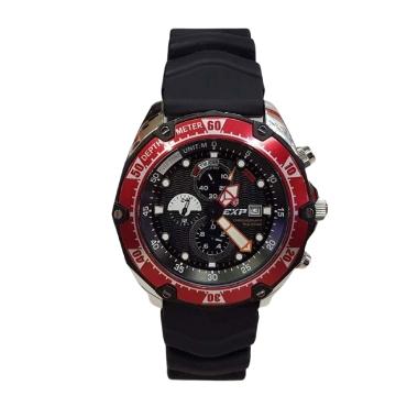Expedition Chronograph Stainless Steel Rubber Straps Jam Tangan Pria [E3007M] Silver Red