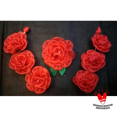 Jebehan Mawar Bunga Jepit Sanggul Jawa Modern Merah