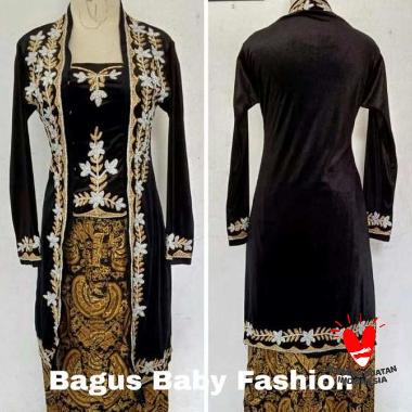 Kebaya Bludru Kutu Baru Panjang Crystal Cantik Semua Ukuran hitam