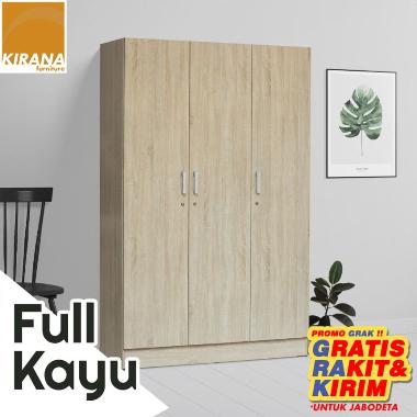 FULL KAYU - Kirana Lemari Pakaian Wanaka 3 Pintu - SC sonoma cream JABODETA