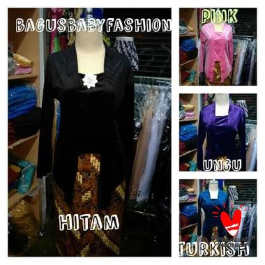 Kebaya Bludru Kutu Baru Set Rok Plisket Cantik All Size fit to L Navy