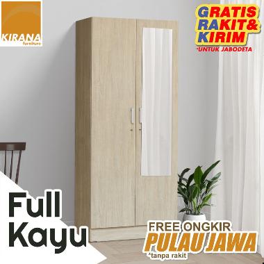 FULL KAYU - Kirana Lemari Pakaian Wanaka 2 Pintu Cermin - SC sonoma cream JABODETA