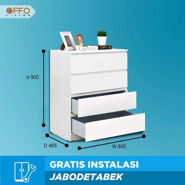 OFFO LIVING Furniture - Lemari Rak MALM 4 Drawer Oak White Mate - CSD2613010 Putih