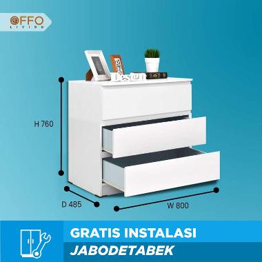 OFFO LIVING Furniture - Lemari Rak MALM 3 Drawer Oak White Mate - CSD2612910 Putih