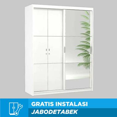 LEMARI SLIDING LEMARI BAJU 2 PINTU CERMIN PUTUH GLOSSY Putih -