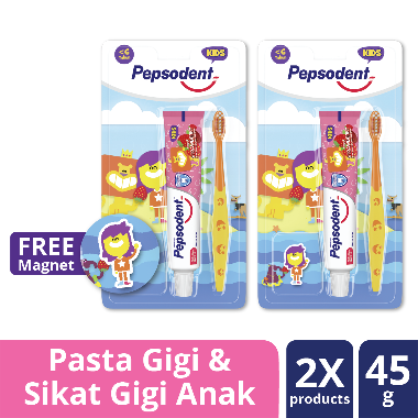 Pepsodent Kids Sweet Strawberry Pasta Gigi 50 g dan Sikat Gigi Anak Twinpack