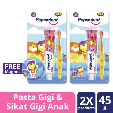 [Twinpack] Pepsodent Kids Sweet Strawberry Pasta Gigi 50 g & Sikat Gigi Anak
