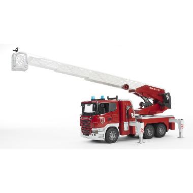 Bruder 3590 Scania R-Series Fire engine, slewing ladder, waterpump + L&amp;S Module Mainan Traktor Truk Mobil Anak