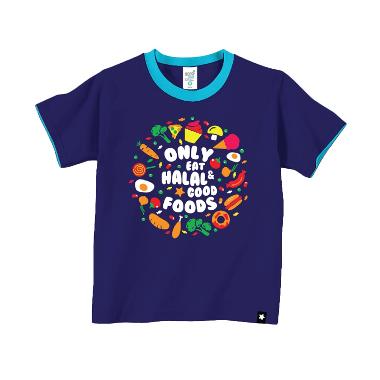 Afrakids AF109 Only Eat Halal & Good Foods Kaos Anak Muslim - Blue New