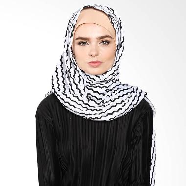 Aira Muslim Buti Monochrome Wave Pashmina AB.P-034 Hijab - White