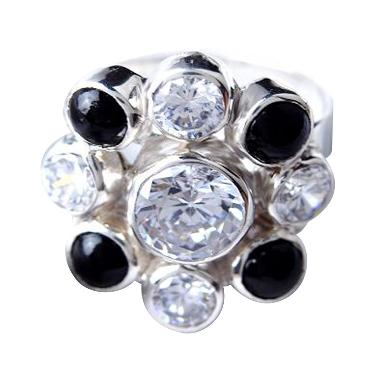 Artistica Jewelry Cincin 4-0265 Silver Asli - Black & White