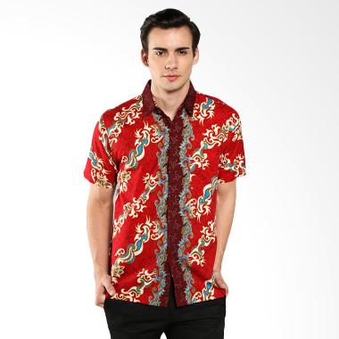 Batik Waskito Short Sleeve Cotton Shirt HB 28005 Red Kemeja Batik Pria