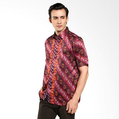 Batik Waskito Short Sleeve Silk Shi ... Violet Kemeja Batik Pria