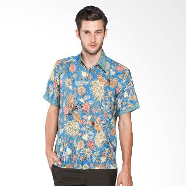 Batik Waskito Short Sleeve Silk Shirt HB 10525 Baju Batik Pria - Blue