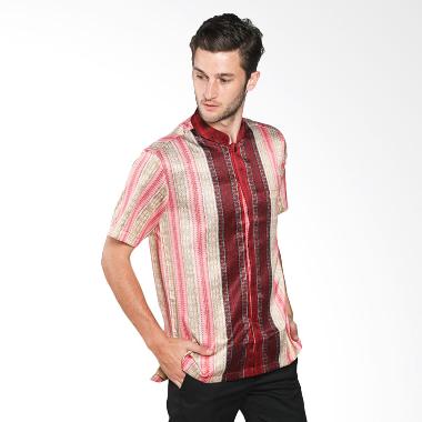 Batik Waskito Short Sleeve Silk Shirt HB B 14584 Baju Batik Pria - Red