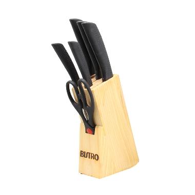 Bistro Pisau Stainless Steel Set Hitam 8 Buah + Talenan