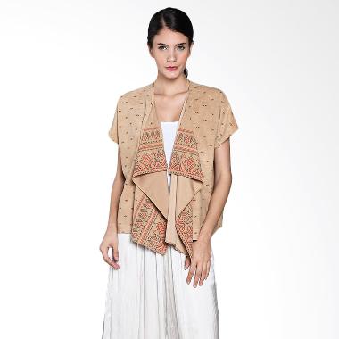 No Vanny Gunawan Open Front Motif Coklat Cardigan Wanita