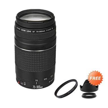 Canon EF 75-300mm f/4-5.6 III Lensa Kamera + UV Filter 58mm + Lenshood Paket