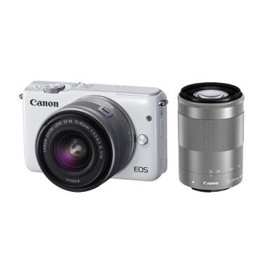 Canon EOS M10 EF-M 15-45mm & 55-200mm Kamera Mirrorless - Putih