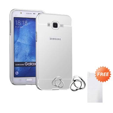 Case Mirror Aluminium Bumper Casing for Samsung Galaxy J3 - Silver + Free Tempered Glass