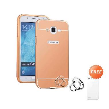 Case Mirror Aluminium Bumper Casing for Samsung Galaxy J5 - Rose Gold + Free Ultra Thin