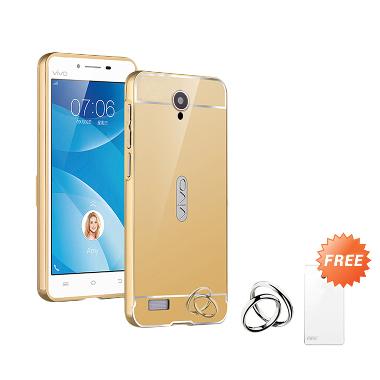 Case Mirror Aluminium Bumper With Mirror Slide Casing for Vivo y22 - Gold + Free Ultrathin