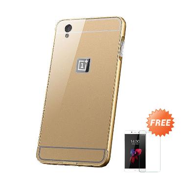 Case Mirror Aluminium Bumper with Slidding for One Plus X - Gold + Free Screen Guard