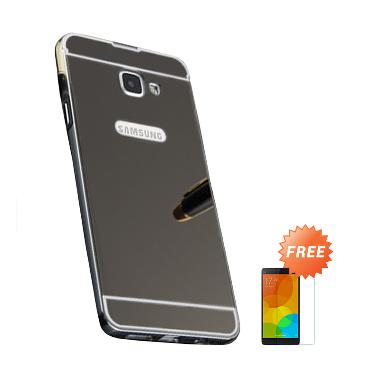 Case Mirror Aluminium Bumper with Slidding for Samsung Galaxy A7 A710 2016 - Black + Free