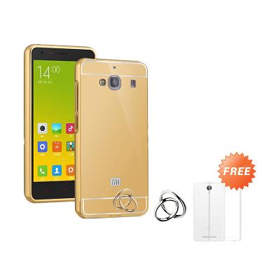 Case Mirror Bumper with Sliding Casing for Xiaomi Redmi 2 - Gold + Free Ultrathin