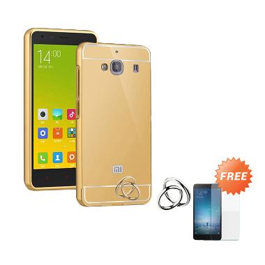 Case Mirror Bumper with Sliding Casing for Xiaomi Redmi 2 Prime - Emas + Free Tempered