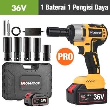 IRONHOOF Impact Wrench Mesin Bor Cordless Pembuka Baut Baterai 36VPro Kuning
