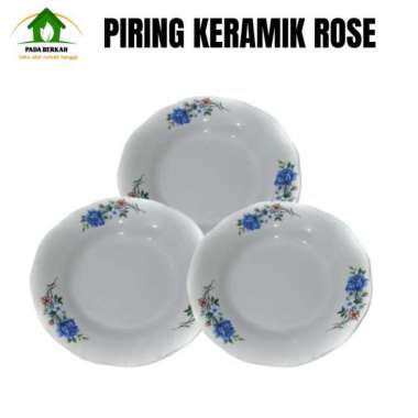Piring Makan Kramik Bulat Motif Bunga Rose Piring Kramik Tebal